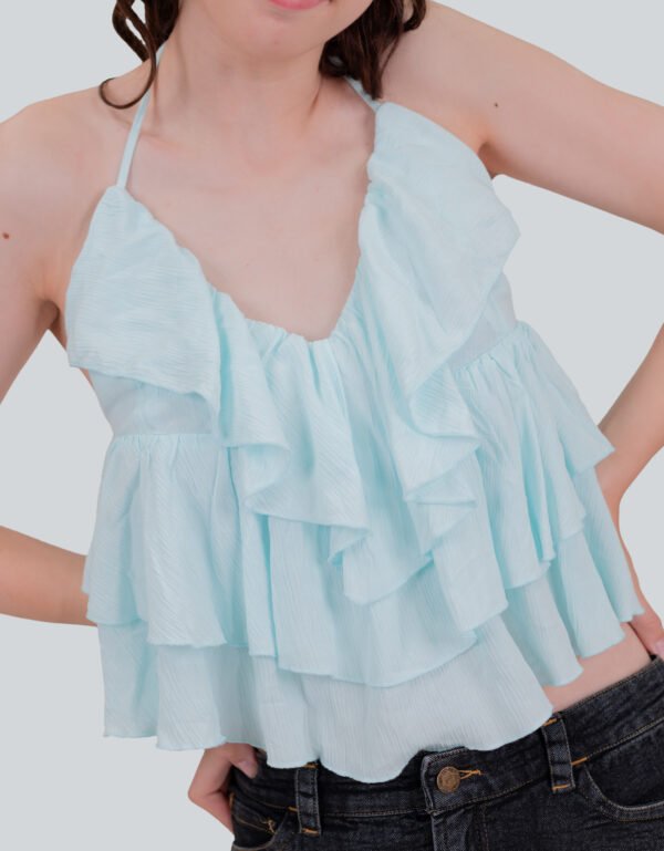Flared Salerno Light Blue Frilled Strap Top – Trendy Summer Wear for Girls & Women