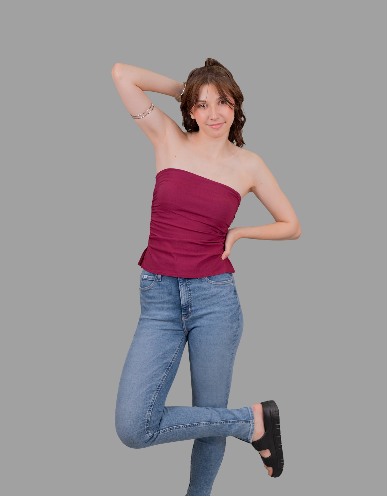 Maroon Strapless Lycra Top