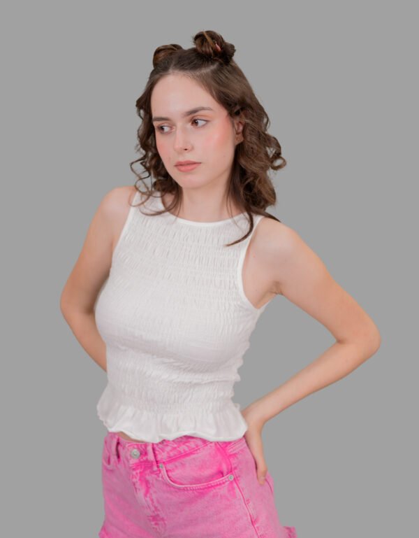 Strapless Smocked White Cotton Top – Fitted Summer Top for Girls & Women