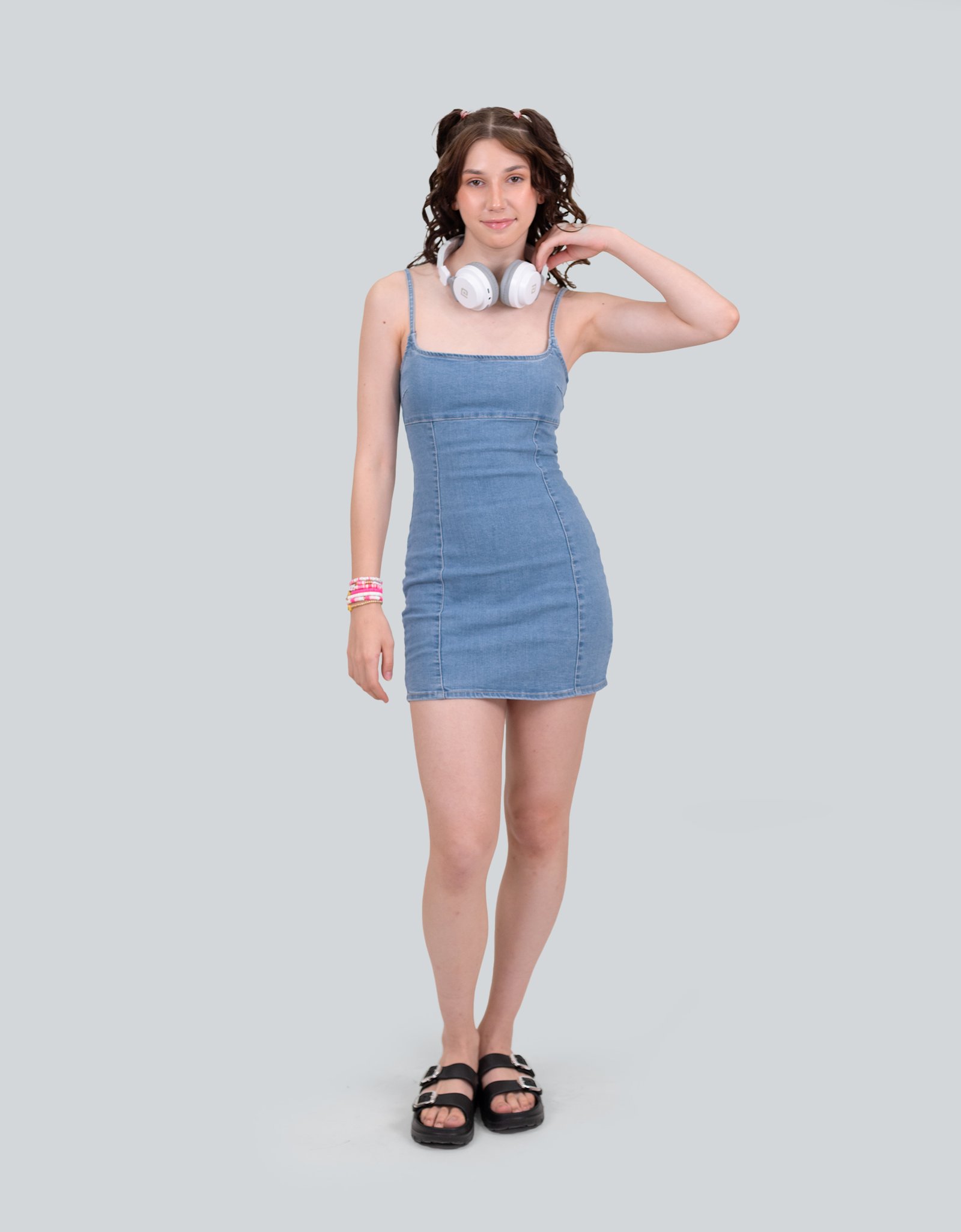 Fitted Light Blue Stretch Denim Mini Dress