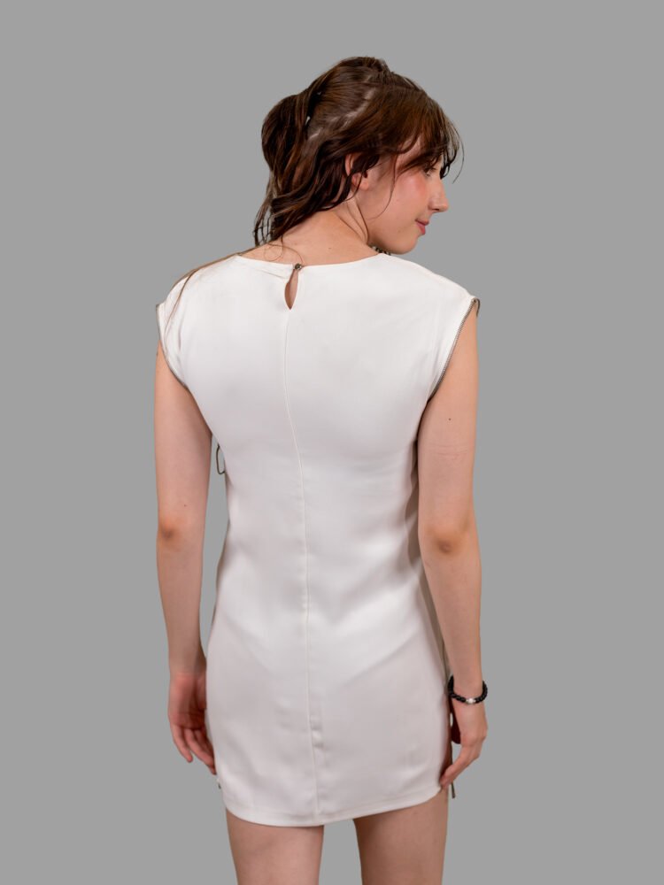 Side Zip White Straight Dress