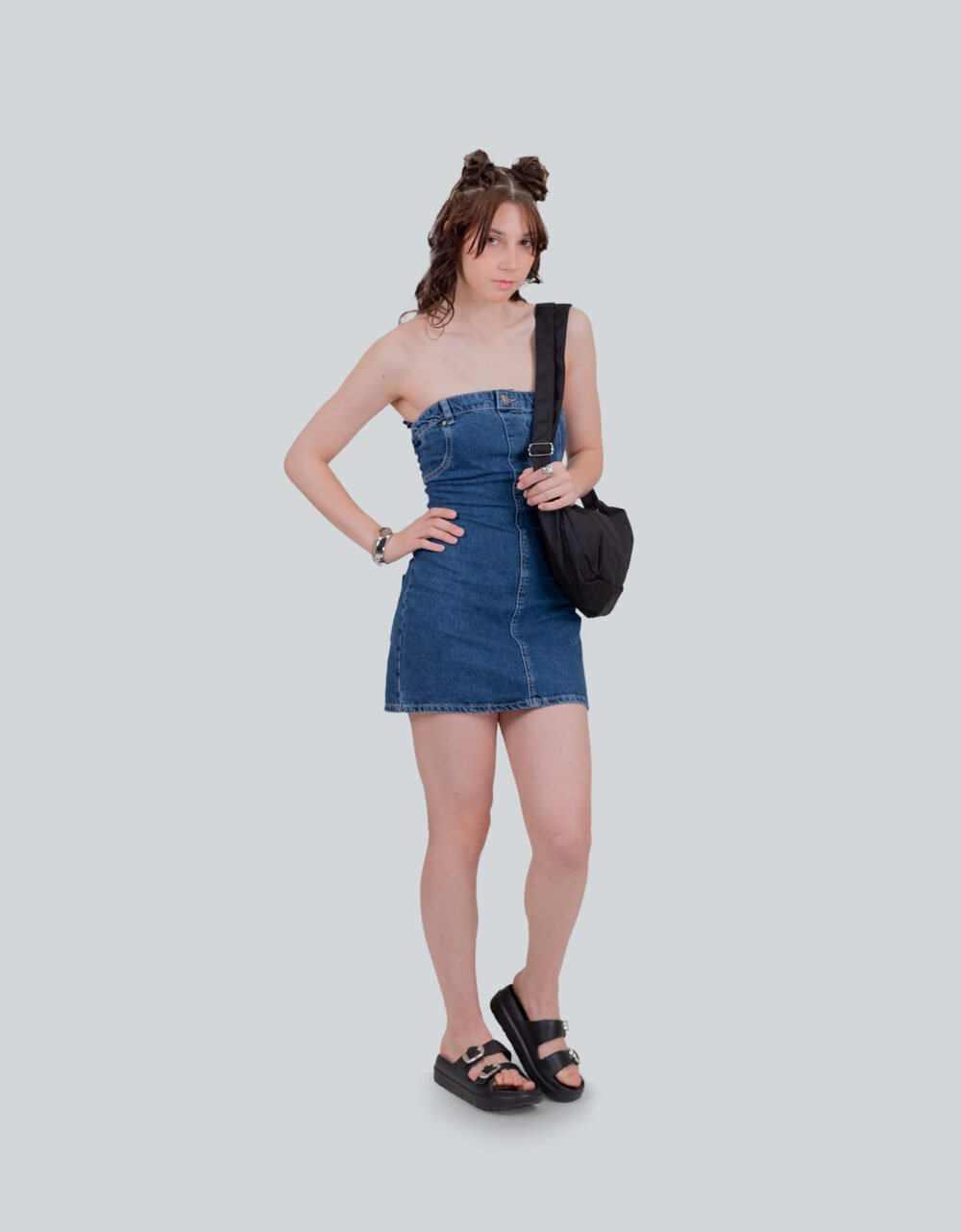Front Button Short Denim Dress