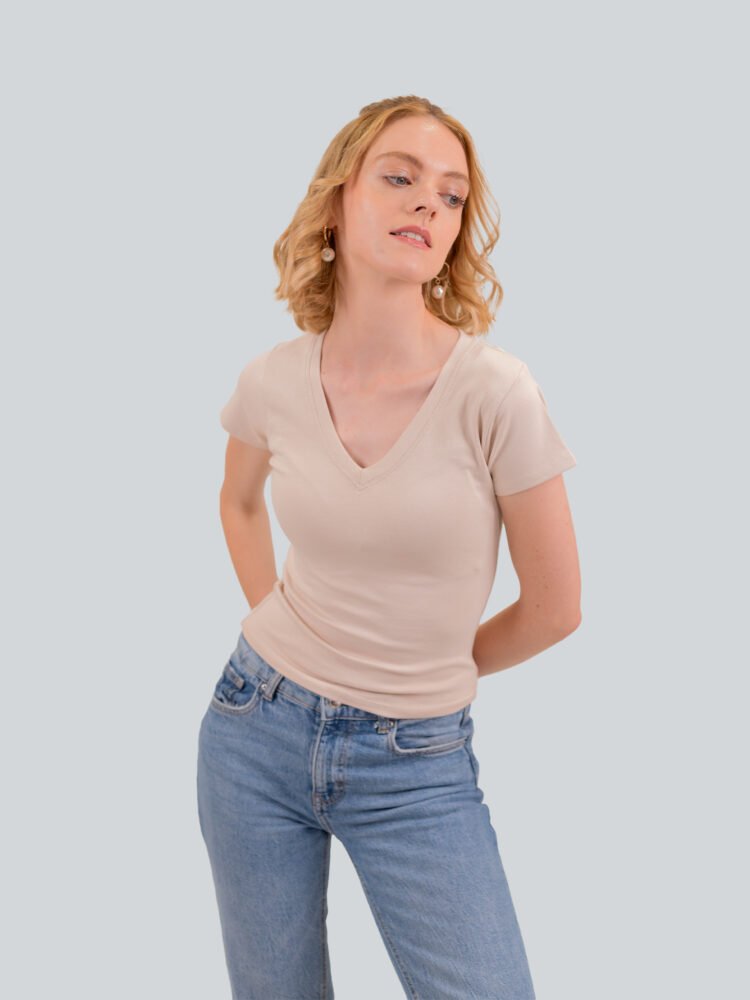 Cotton Lycra v Neck T-shirt
