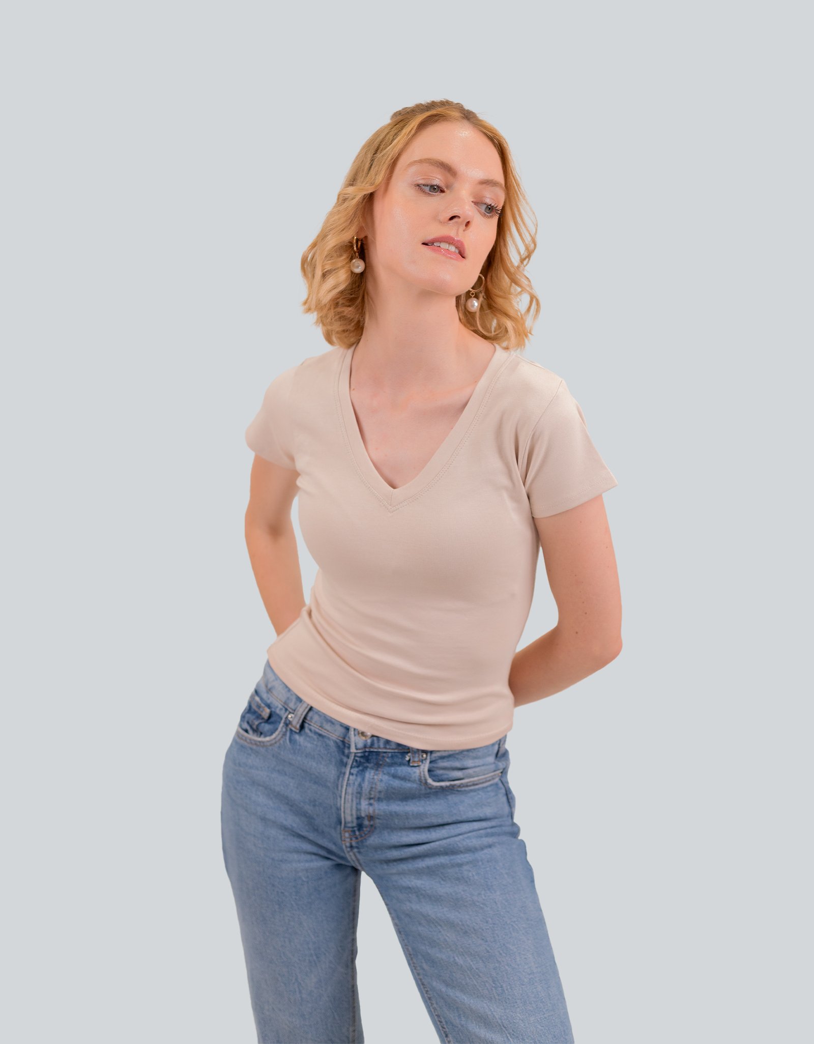 Cotton Lycra v Neck T-shirt