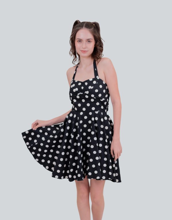 Polka Dot Gola Dress – Black & White Printed Formal Dress