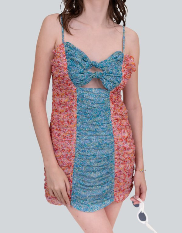 Two-Tone Ditsy Print Split Short Dress