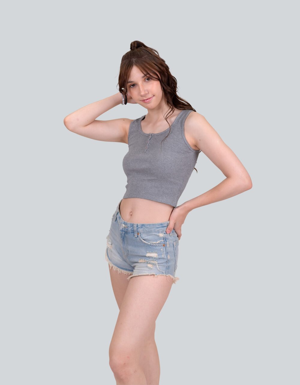 Grey Strap Vest Short Top