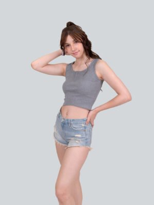 Grey Strap Vest Short Top – Casual Chic Crop Top for Girls & Women