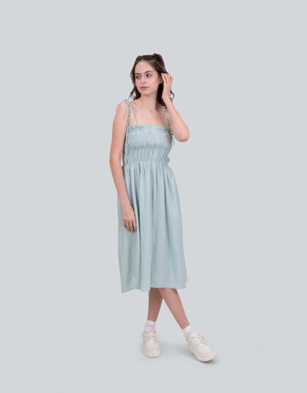 Cologne Textured Midi Strap Dress – Blue & Grey Elegant Wear