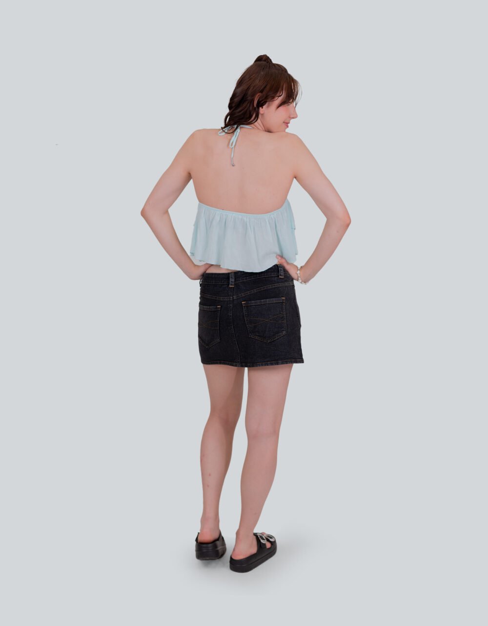 Flared Salerno Light Blue Frilled Strap Top