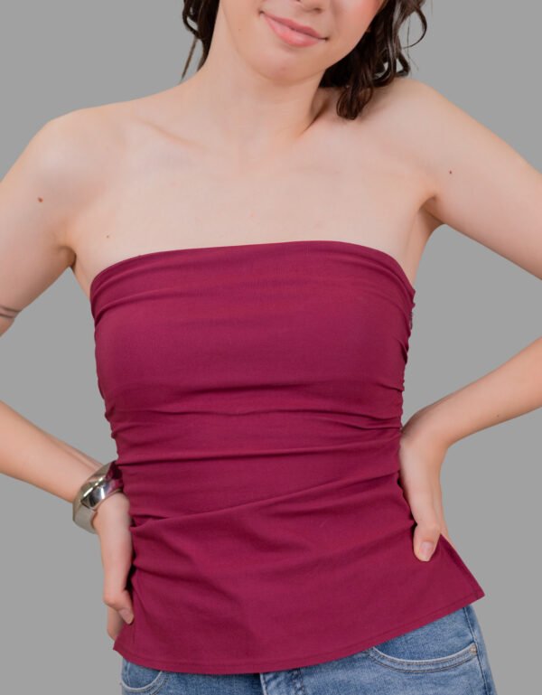 Maroon Strapless Lycra Top – Trendy Summer Top for Girls & Women