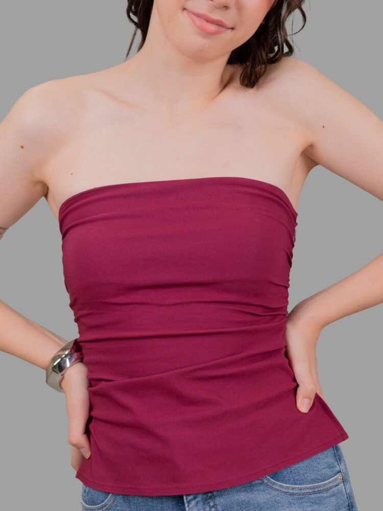 Maroon Strapless Lycra Top