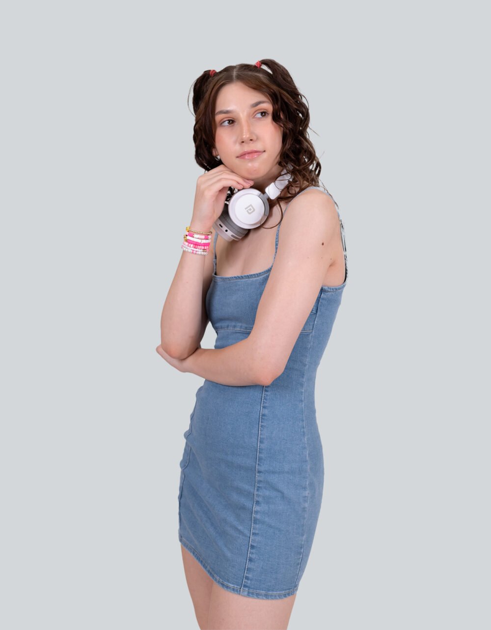 Fitted Light Blue Stretch Denim Mini Dress