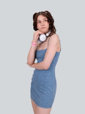 Fitted Light Blue Stretch Denim Mini Dress