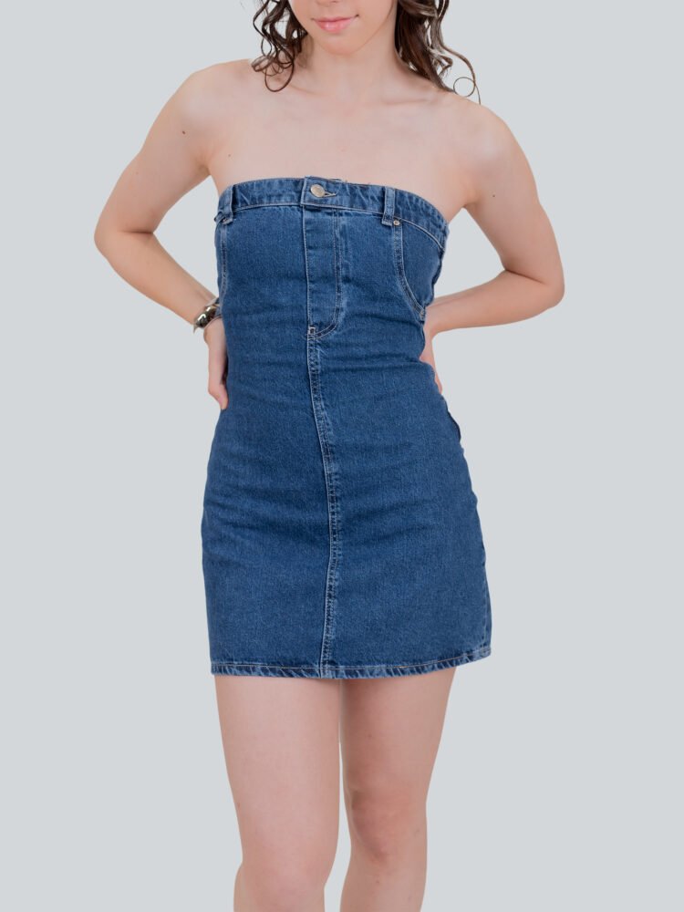 Front Button Short Denim Dress