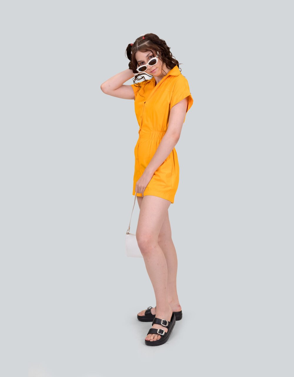 Parta Buttoned Yellow Shirt Dress Jumpsuit