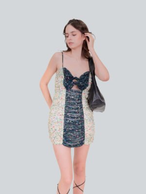 Oulu Ditsy Print Short Dress – Black & White Party Mini Dress