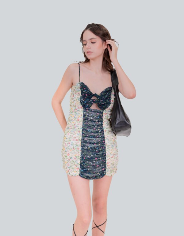 Oulu Ditsy Print Short Dress – Black & White Party Mini Dress