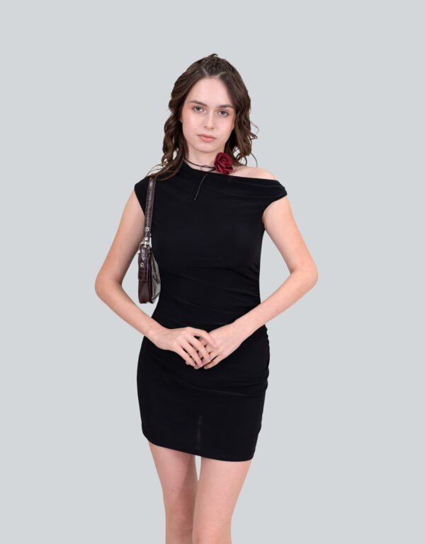 Nerja Off-Shoulder Black Short Dress – Straight Fit Partywear