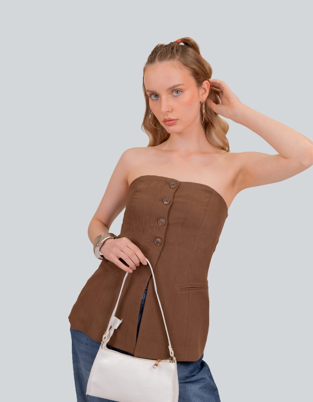 Strapless Buttoned Top