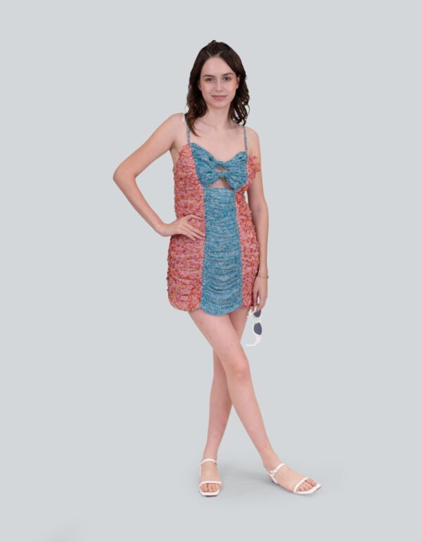 Two-Tone Ditsy Print Split Short Dress