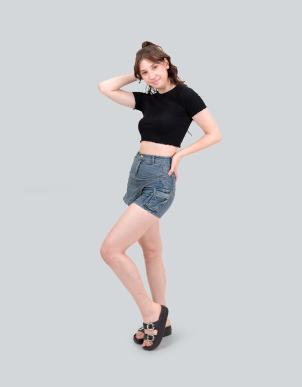 Pozzo Black Knitted Lycra Crop Top – Trendy Slim-Fit Top for Girls & Women