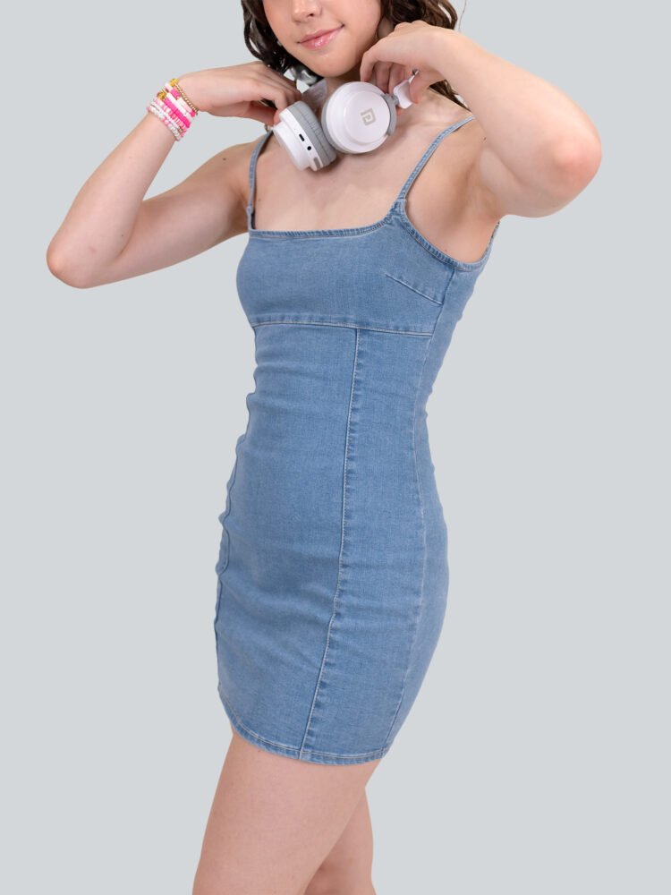 Fitted Light Blue Stretch Denim Mini Dress