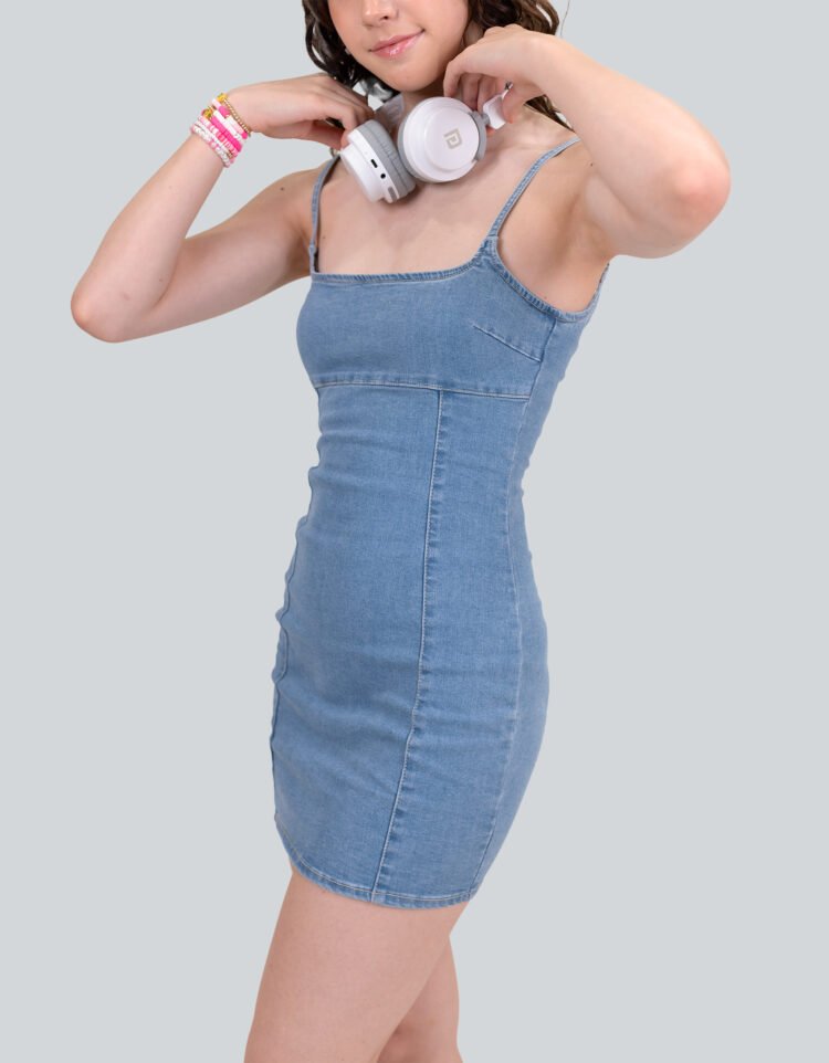 Fitted Light Blue Stretch Denim Mini Dress