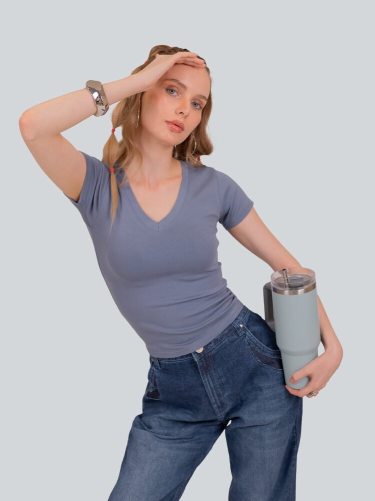 Cotton Lycra V Neck T-Shirt