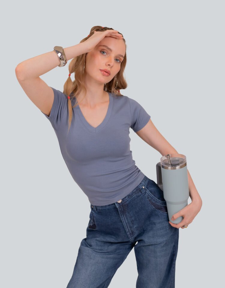 Cotton Lycra V Neck T-Shirt