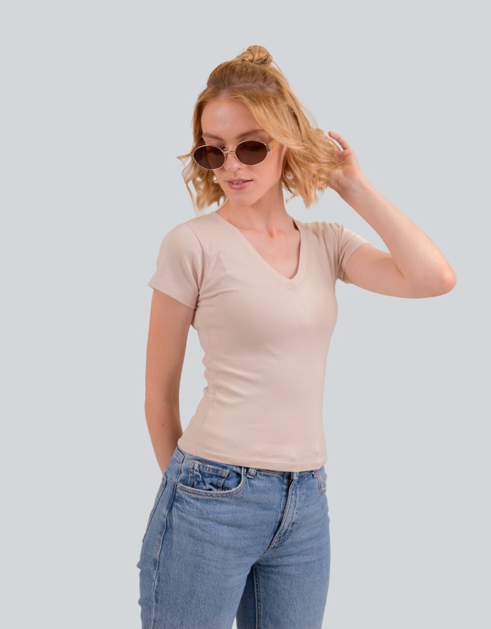 Cotton Lycra v Neck T-shirt