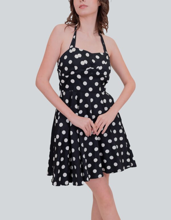 Polka Dot Gola Dress – Black & White Printed Formal Dress