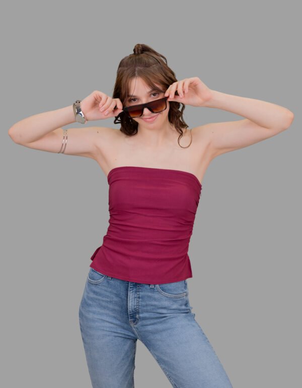 Maroon Strapless Lycra Top – Trendy Summer Top for Girls & Women
