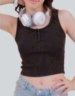 Washed Cotton Rib Buttoned Vest