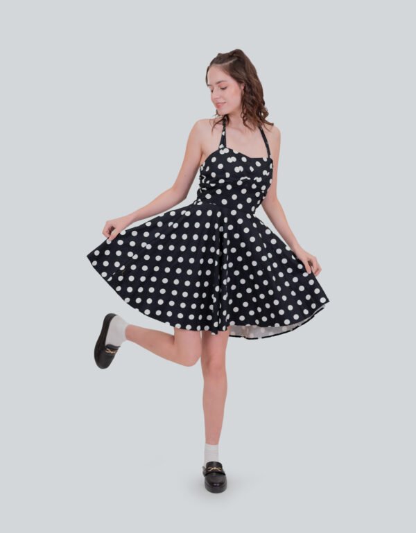 Polka Dot Gola Dress – Black & White Printed Formal Dress