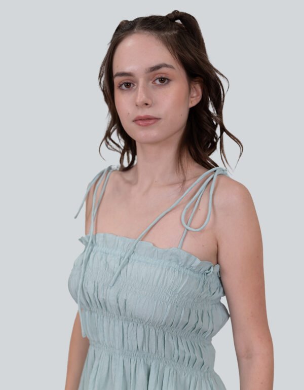 Cologne Textured Midi Strap Dress – Blue & Grey Elegant Wear