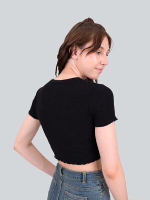 Pozzo Black Knitted Lycra Crop Top – Trendy Slim-Fit Top for Girls & Women