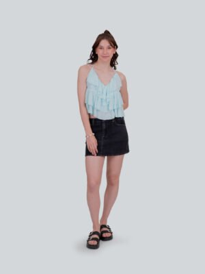 Flared Salerno Light Blue Frilled Strap Top – Trendy Summer Wear for Girls & Women