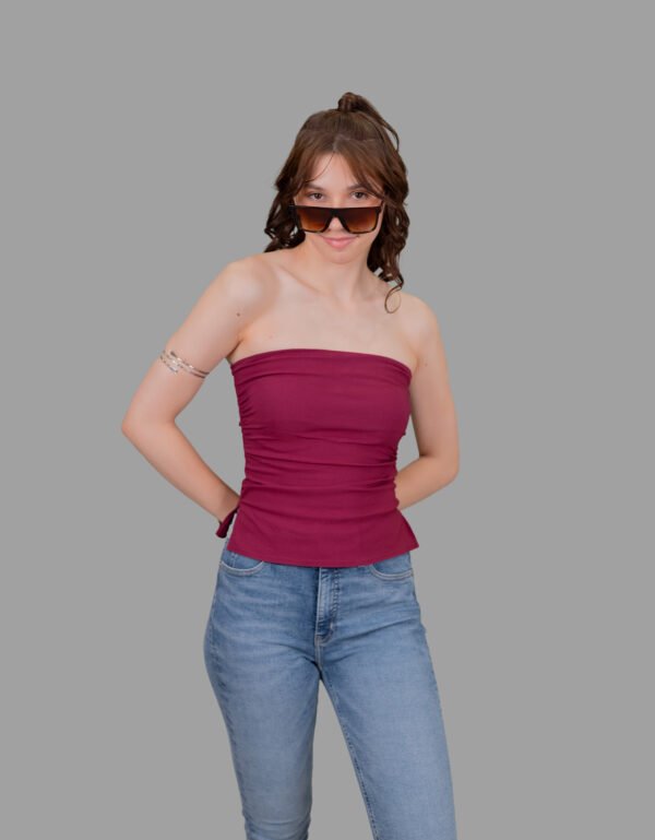 Maroon Strapless Lycra Top – Trendy Summer Top for Girls & Women