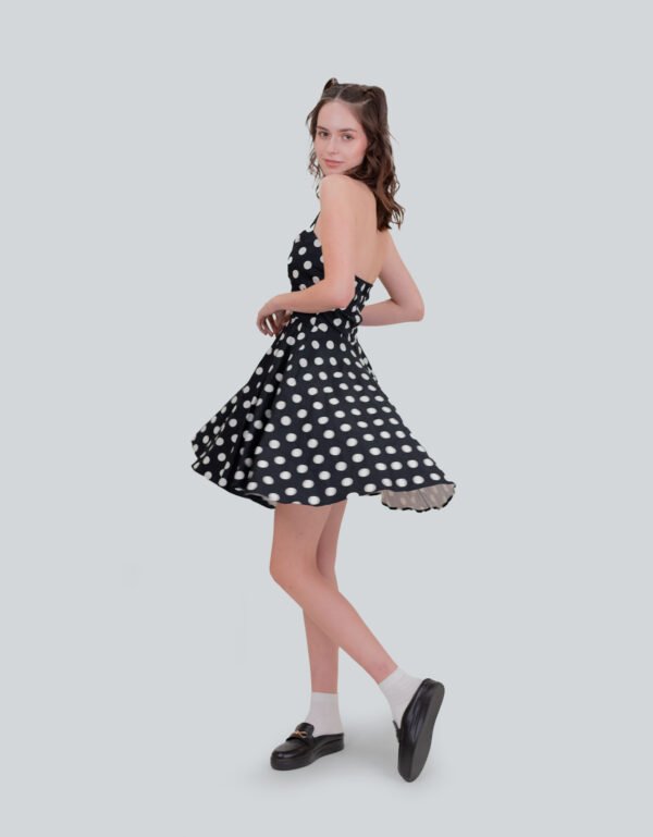 Polka Dot Gola Dress – Black & White Printed Formal Dress
