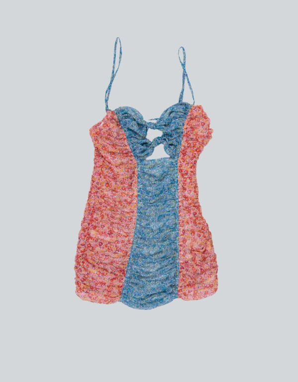 Two-Tone Ditsy Print Split Short Dress