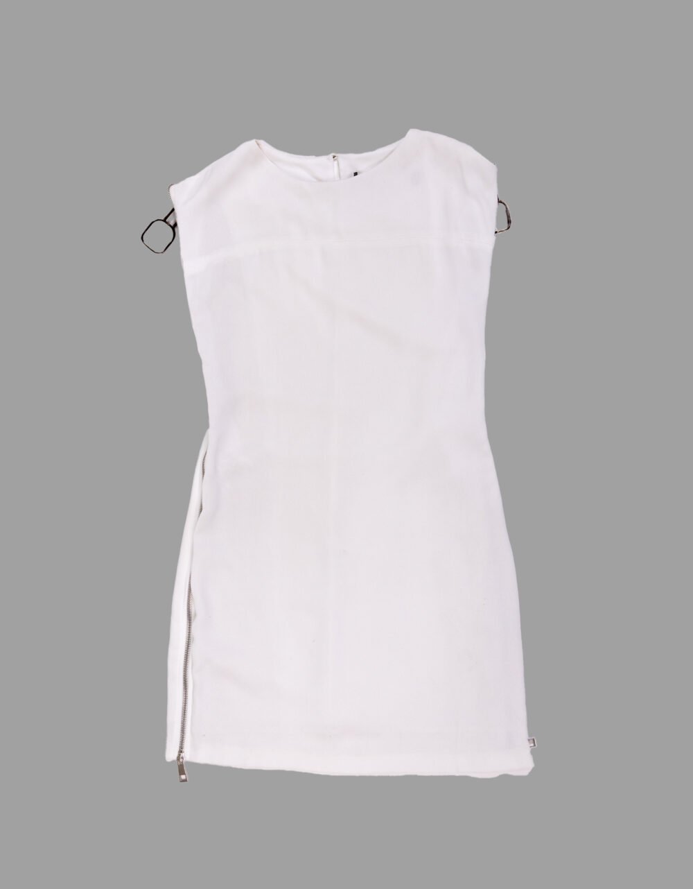 Side Zip White Straight Dress