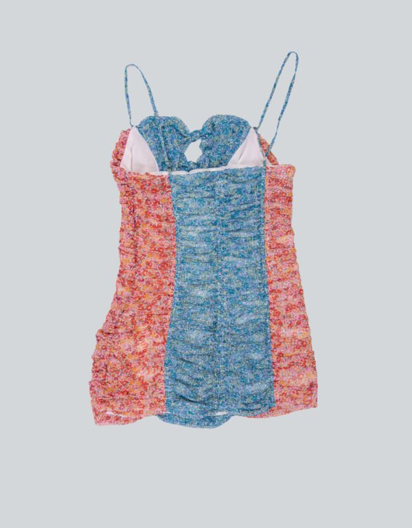 Two-Tone Ditsy Print Split Short Dress