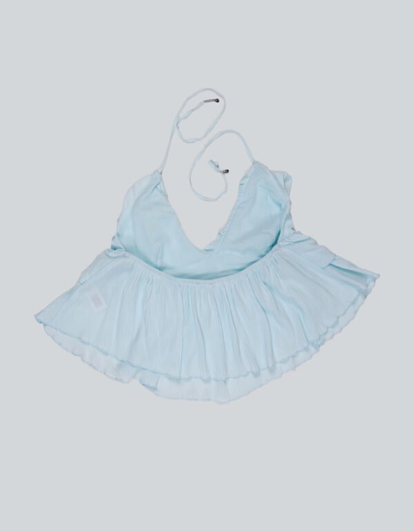 Flared Salerno Light Blue Frilled Strap Top – Trendy Summer Wear for Girls & Women