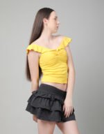 Neck Ruffle Front Twist Top