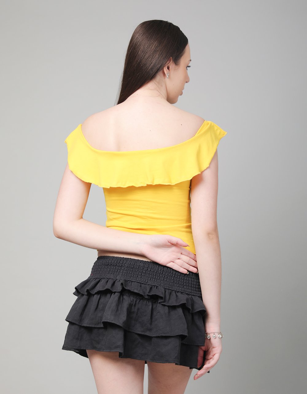 Neck Ruffle Front Twist Top