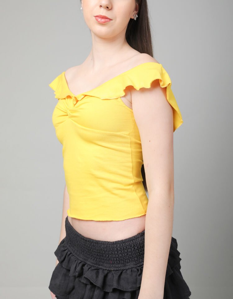 Neck Ruffle Front Twist Top