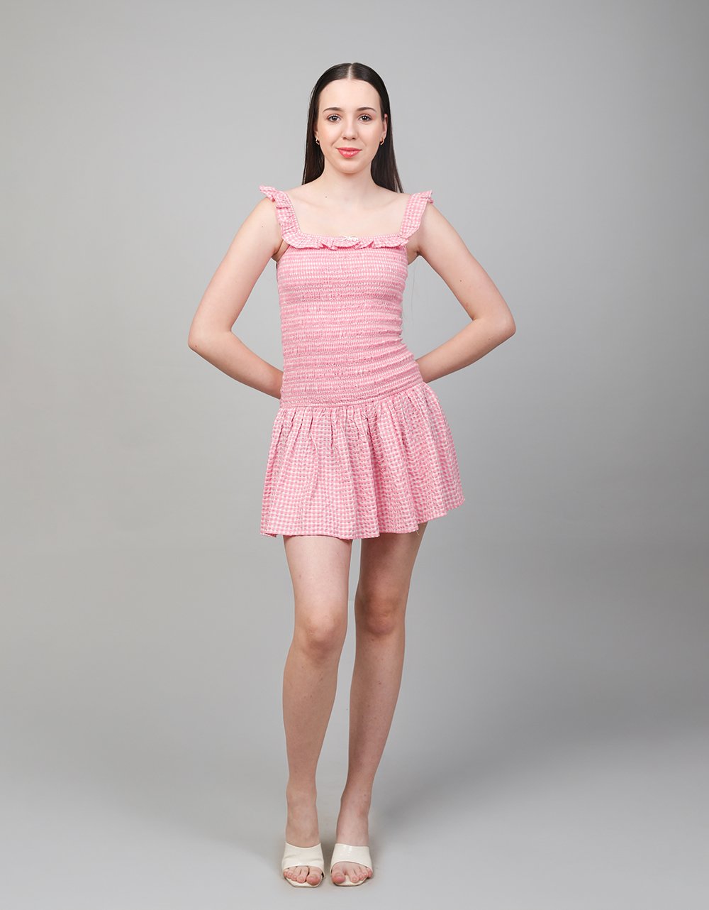 100% cotton Gingham Check Smocked Dress