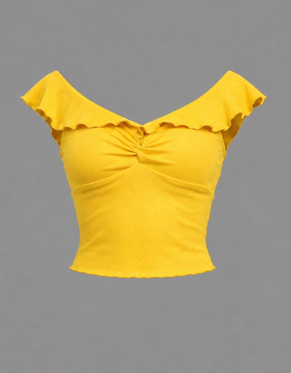 Neck Ruffle Front Twist Top
