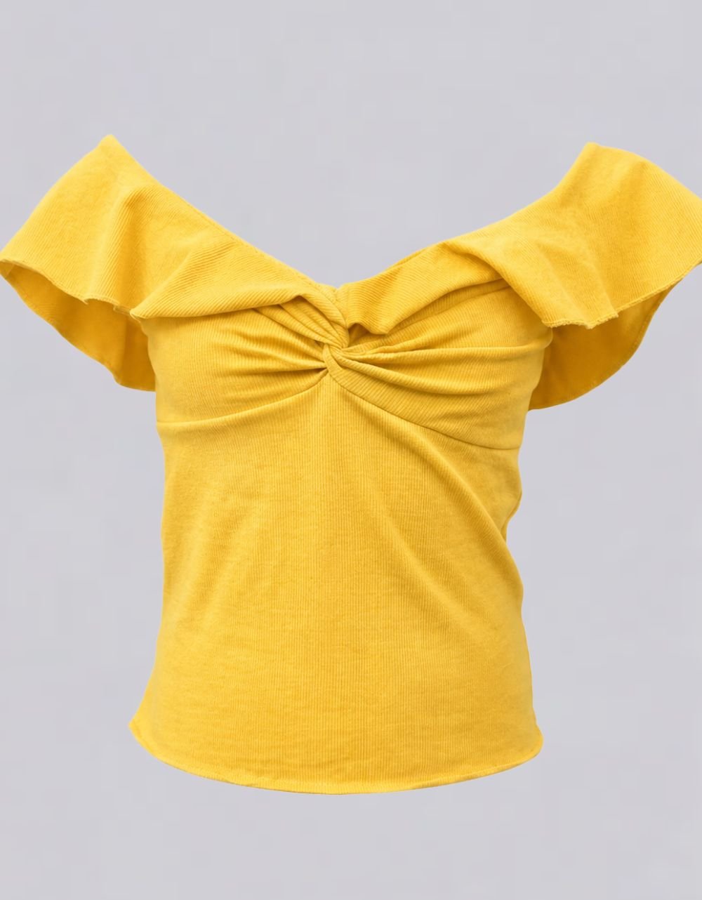 Neck Ruffle Front Twist Top